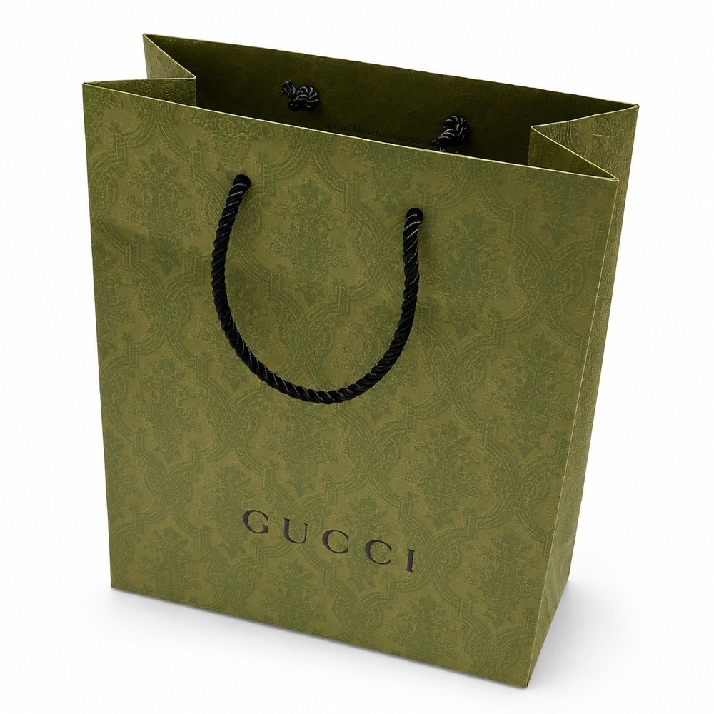 Authentic Gucci Green GG Empty Paper Shopping Gift Bag Cord Handles ~6x8 in